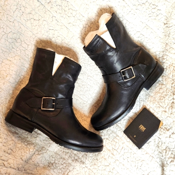 Frye Shoes - Frye Black Leather Natalie Engineer short boots, women's size 10